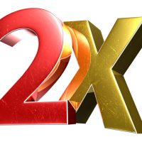 3D illustration 2X red gold isolated on a white background.(with Clipping Path).